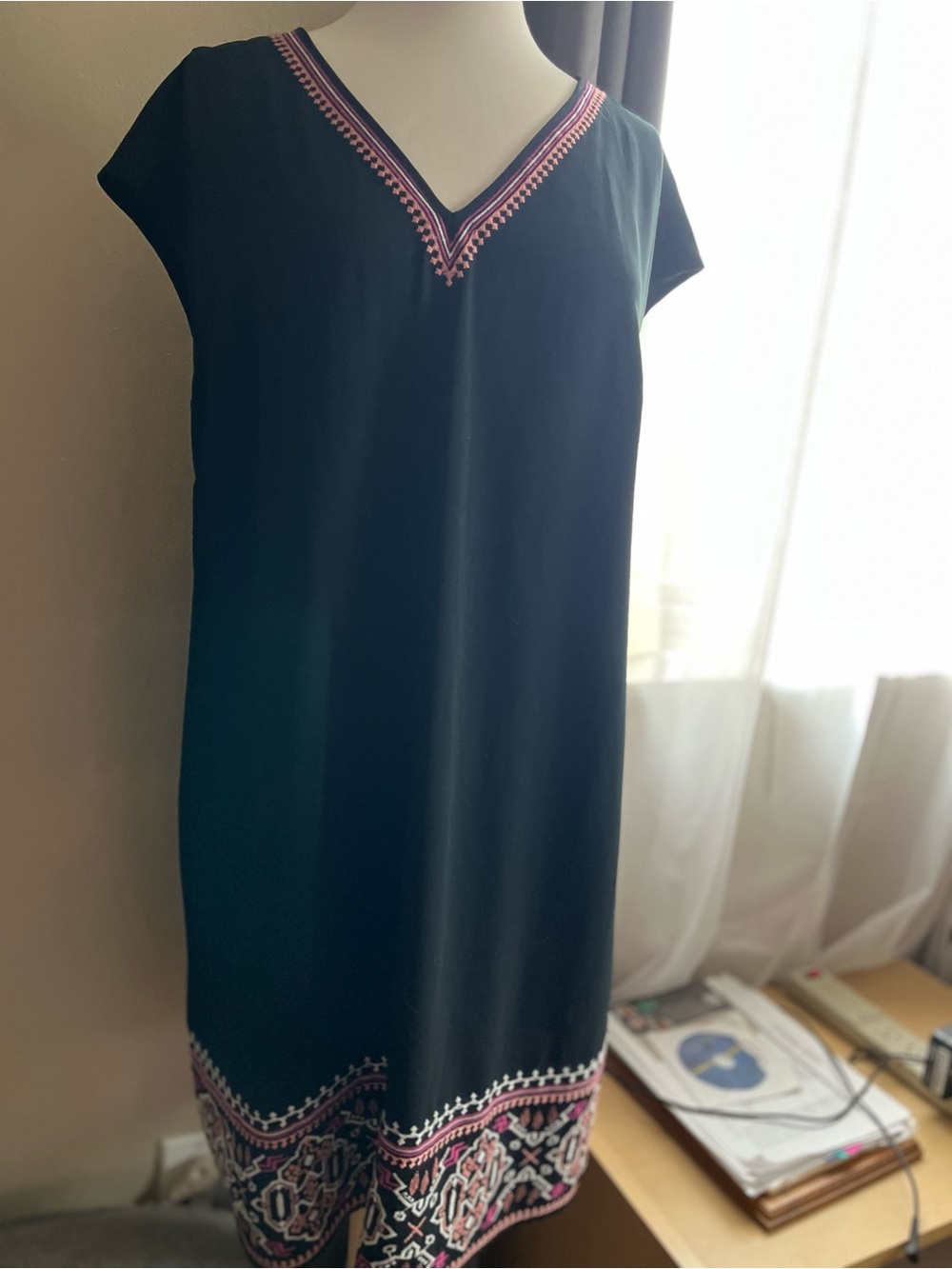 Merona Black Dress with Red and White Embroidered Trim